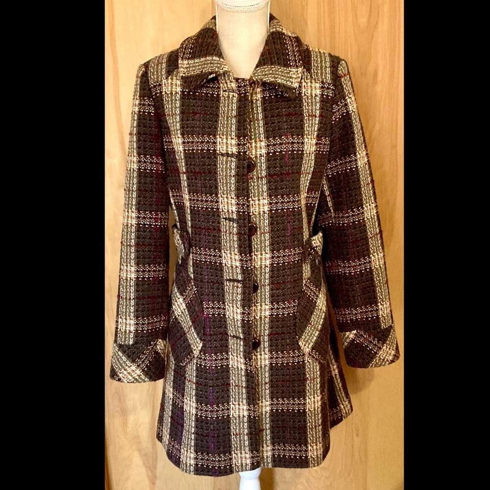 American Rag knee length plaid brown pea coat - EUC